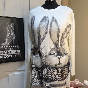 Nwot XL White Long Sleeve Rabbit Print Top